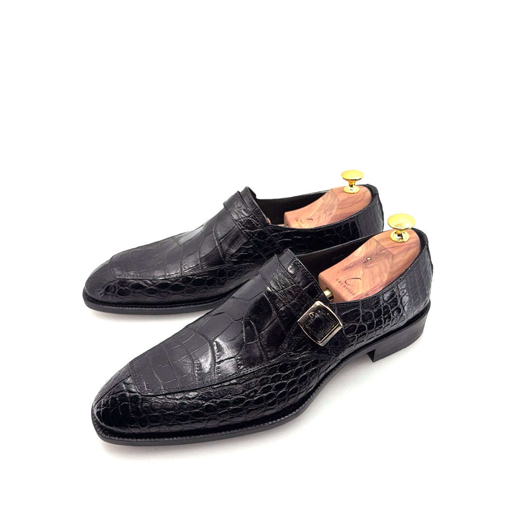 Maurice Sargeant Alligator Monkstrap - Black Otarealm