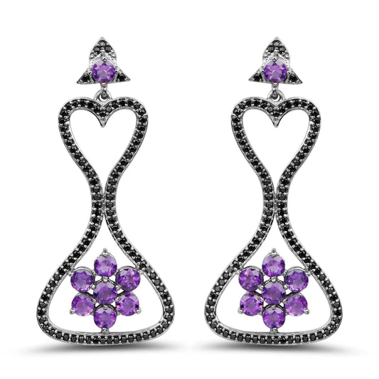 6.31 Carat Genuine Amethyst & Black Spinel .925 Sterling Silver Earrings