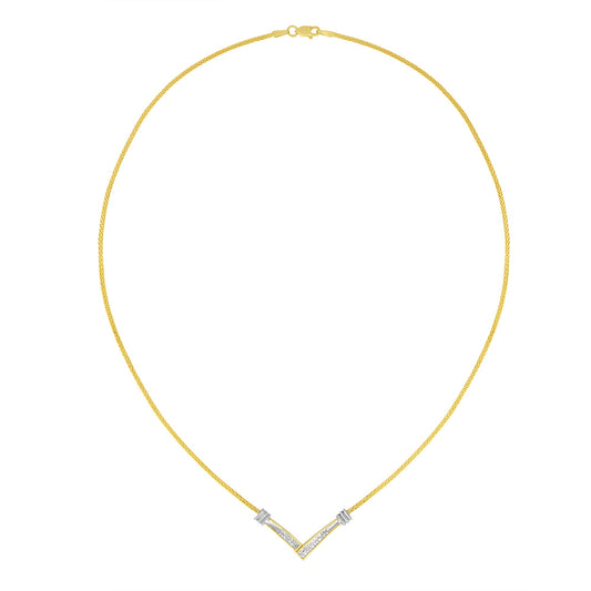 14K Yellow and White Gold 1/4 Cttw Princess Cut Diamond Channel-Set â€œVâ€ Shape 18" Pendant Necklace (H-I Color, SI2-I1 Clarity)