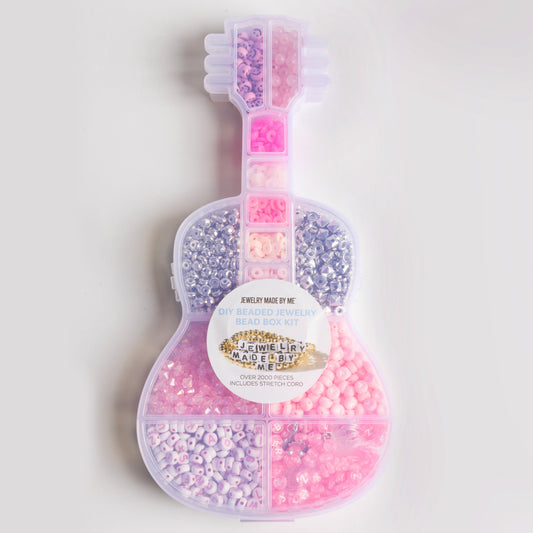 Rhinestone Cowgirl Bubble Gum Pink Letter Bead Guitar Shaped Bead Kit with Silver Western Charms DIY Kit
