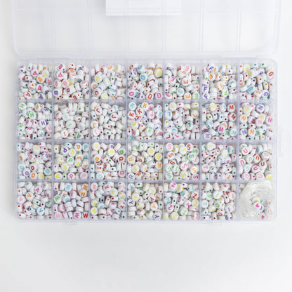 Round White with Multicolor 26 Letter Bead Kit Box