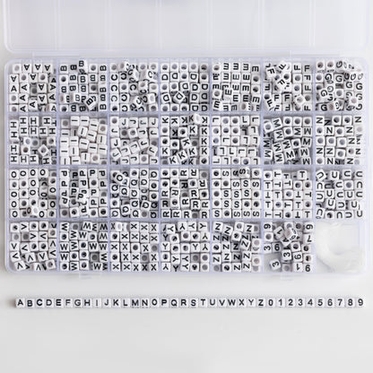 Classic Cube Letter Bead Black and White Alphabet Bead Large Box DIY Kit