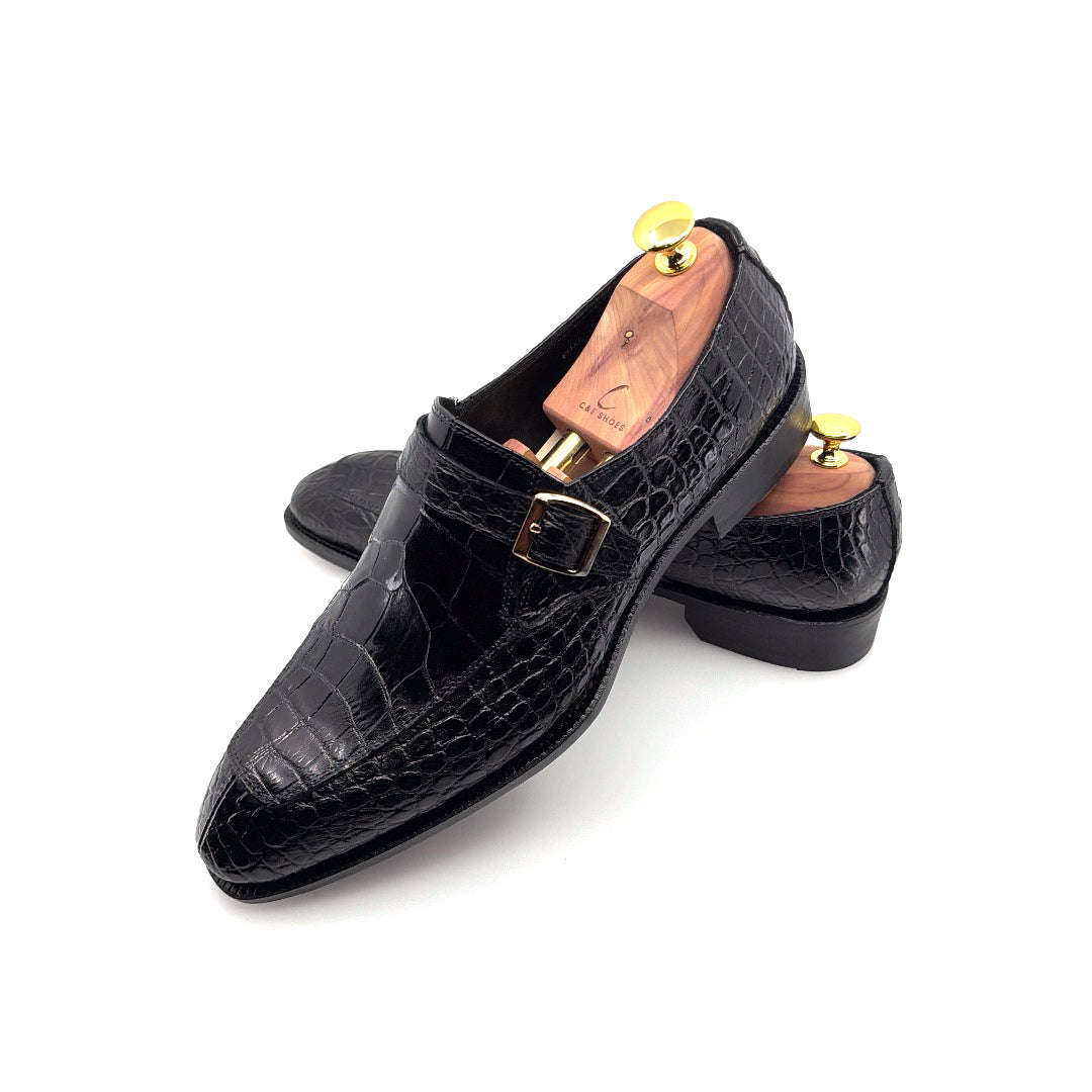 Maurice Sargeant Alligator Monkstrap - Black Otarealm