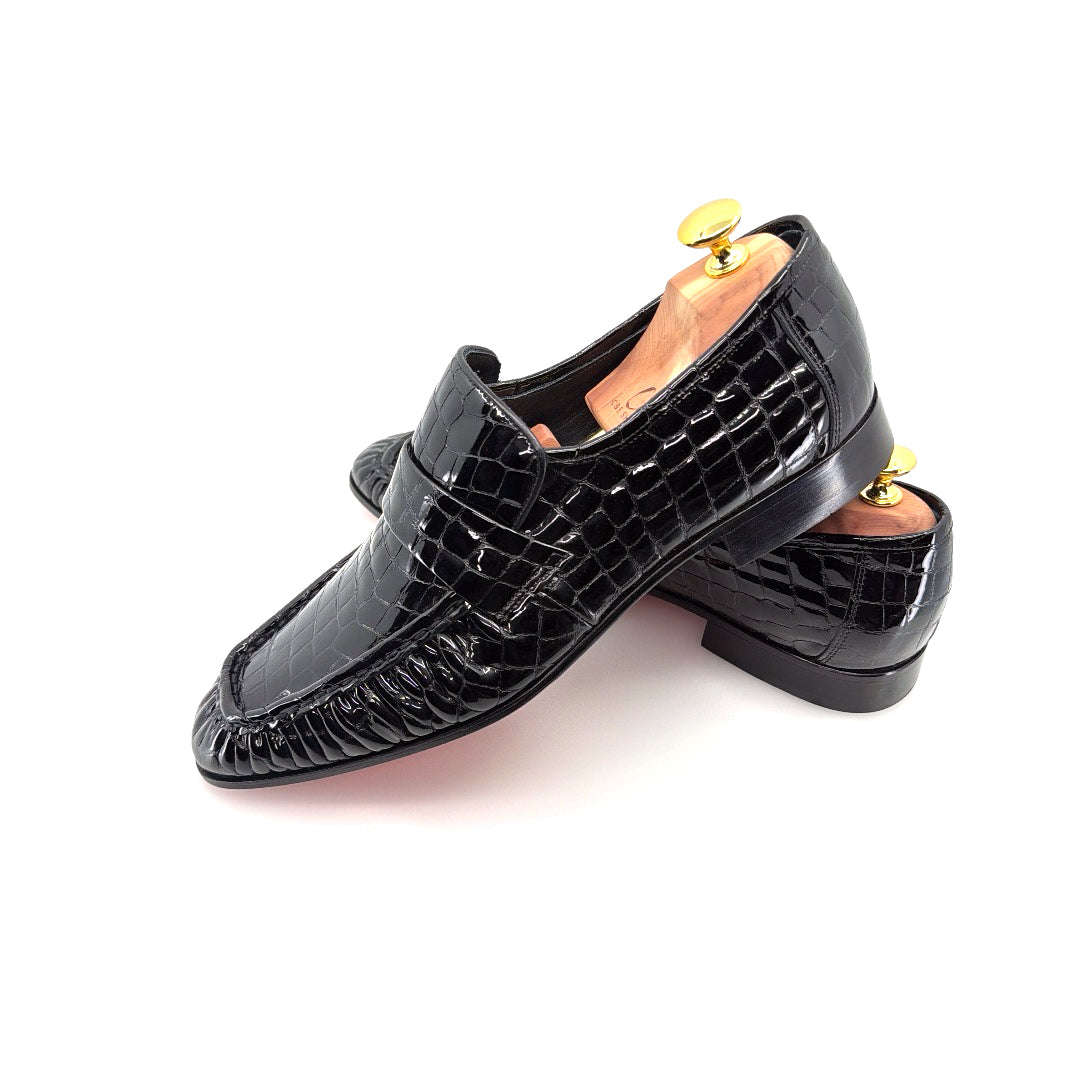 C Collection Crocodile Leather Loafer - Black Otarealm