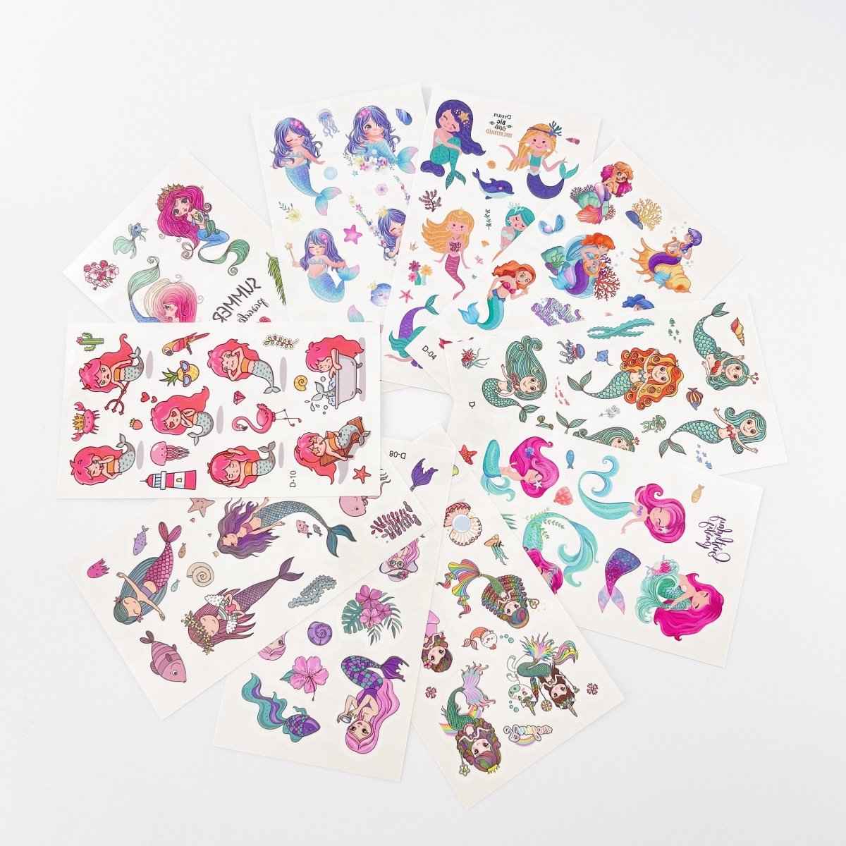 Mermaid Tattoos for Kids – 10 Sheets Party Favor Body Stickers