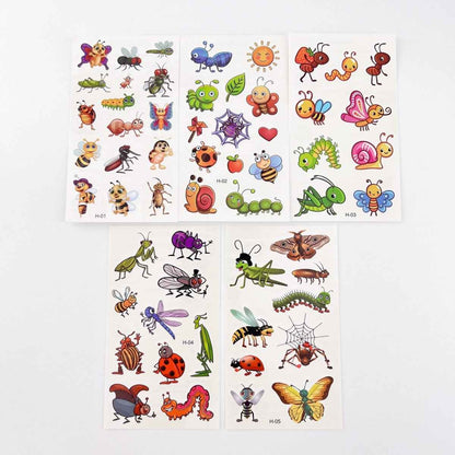 Cartoon Bugs Tattoos – 10 Sheets Non-Toxic Waterproof Stickers