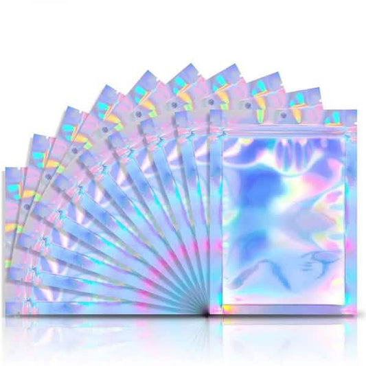 100-Pack: Resealable Holographic Foil Bags Otarealm