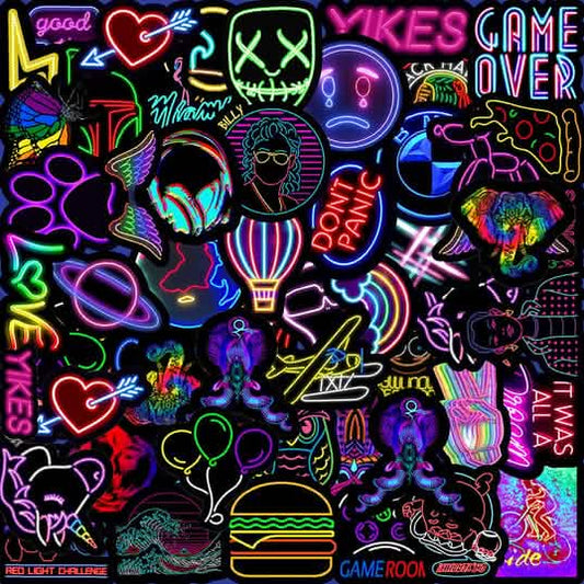 100-Piece: Cartoon Neon Light Graffiti Stickers Otarealm