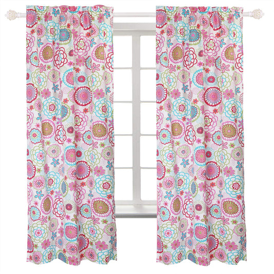 Mariah Pink Floral Polka Dot Bright Multi-Color Flower Window Curtain Panel/Drapes