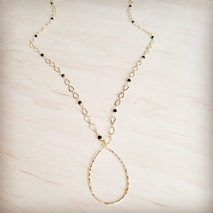 Black Faceted Beads on Gold Chain Necklace w/ Pendant 257kr