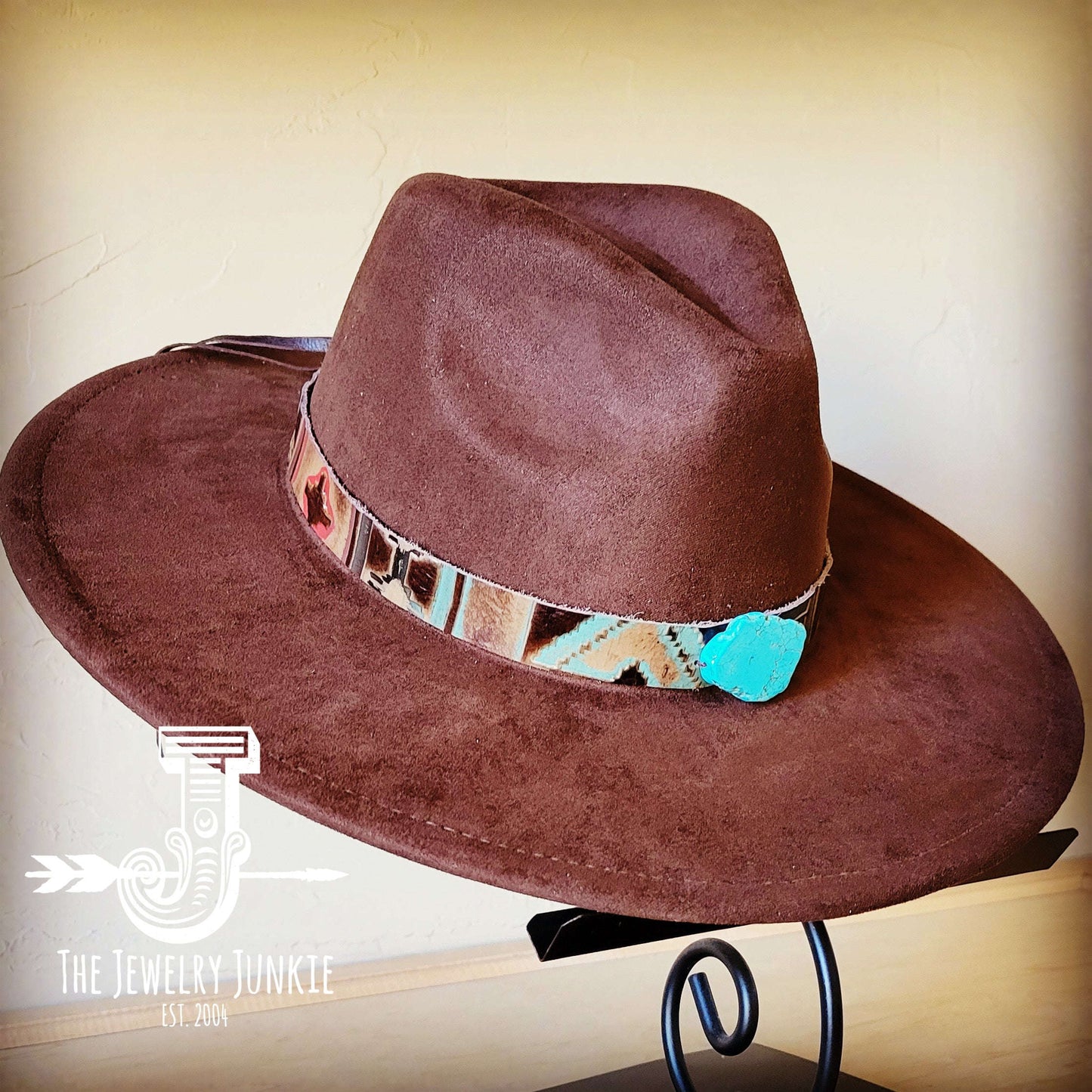 Navajo Embossed Leather Hat Band Only w/ Turquoise Slab 950e Otarealm