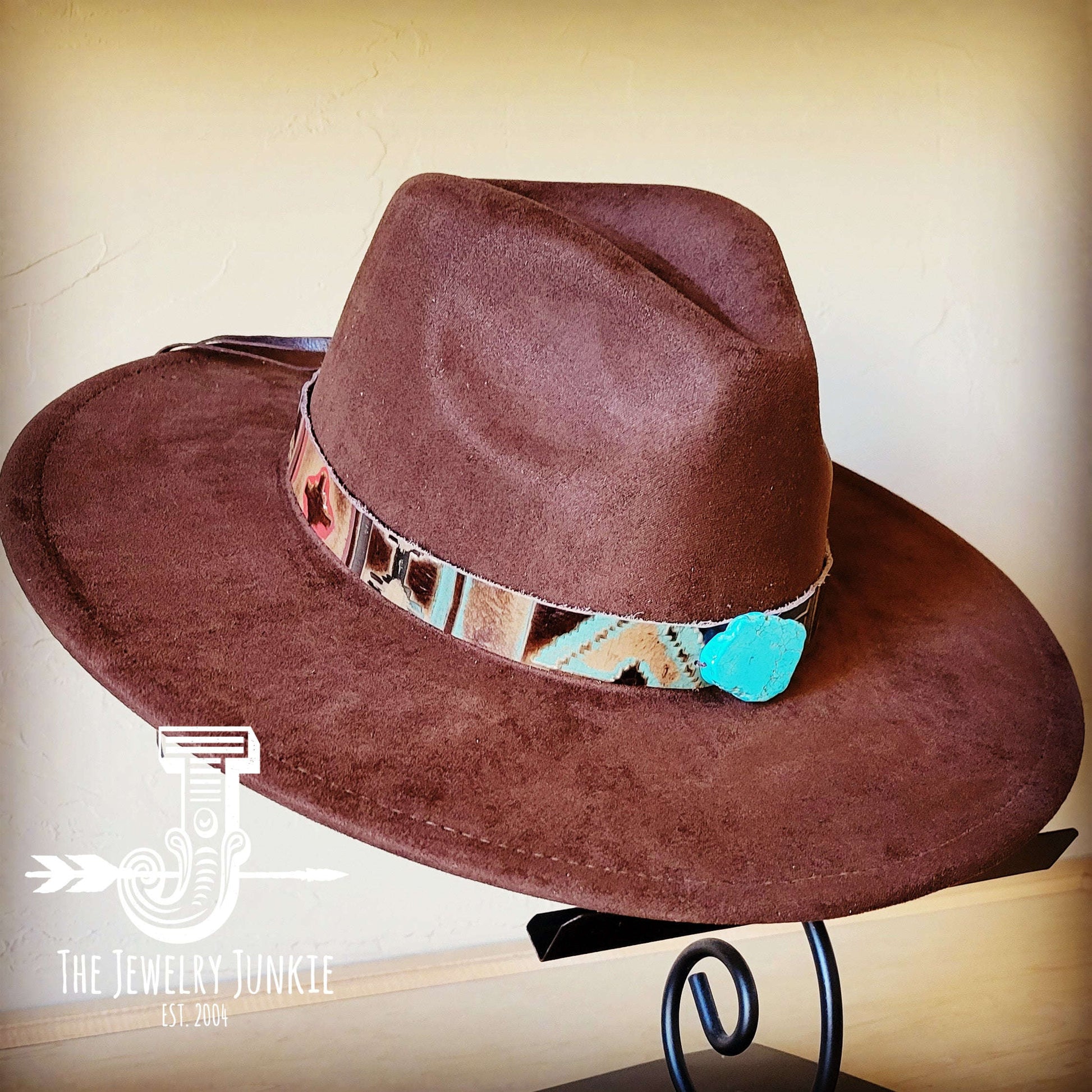 Navajo Embossed Leather Hat Band Only w/ Turquoise Slab 950e Otarealm