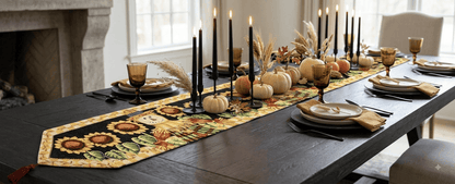 Tache Sunflower Field Scarecrow Autumn Harvest Woven Tapestry Table Runners (11712TR) Otarealm