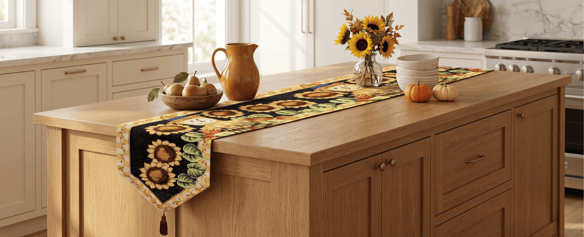 Tache Sunflower Field Scarecrow Autumn Harvest Woven Tapestry Table Runners (11712TR) Otarealm