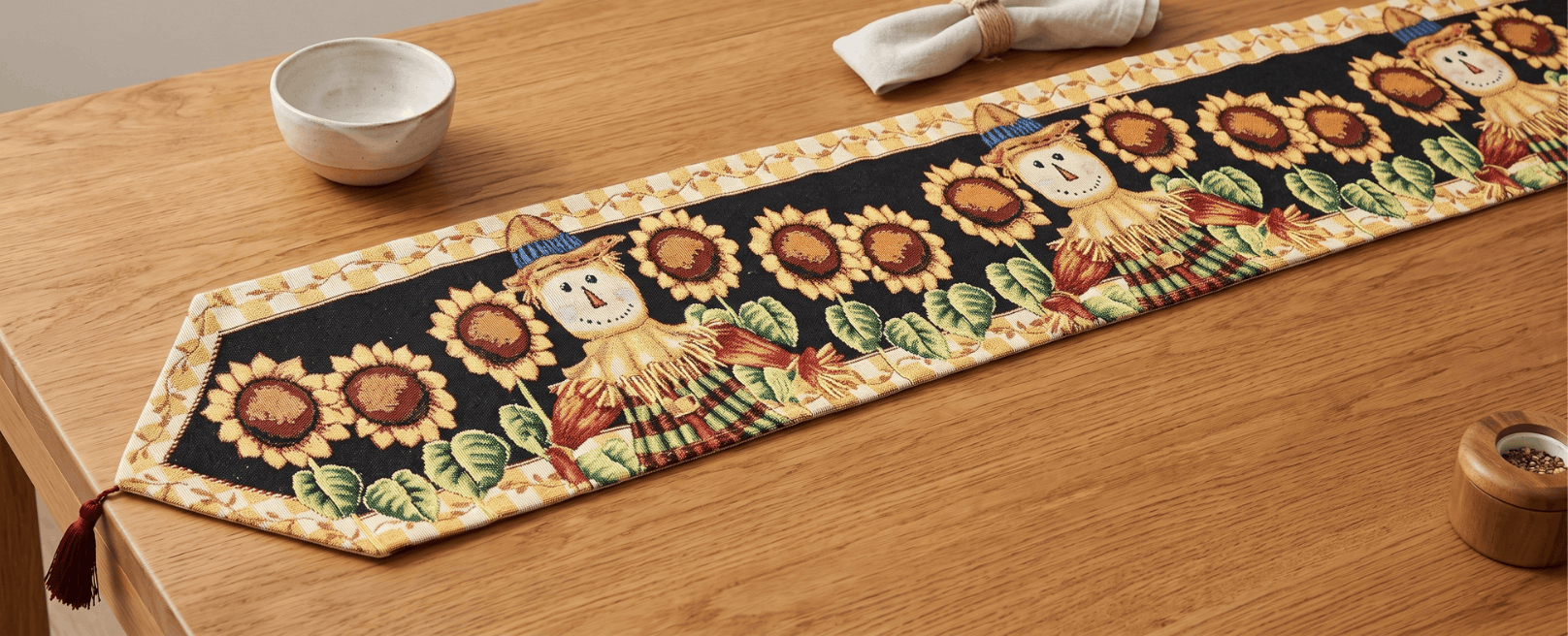 Tache Sunflower Field Scarecrow Autumn Harvest Woven Tapestry Table Runners (11712TR) Otarealm
