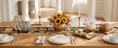 Tache Sunflower Field Scarecrow Autumn Harvest Woven Tapestry Table Runners (11712TR) Otarealm