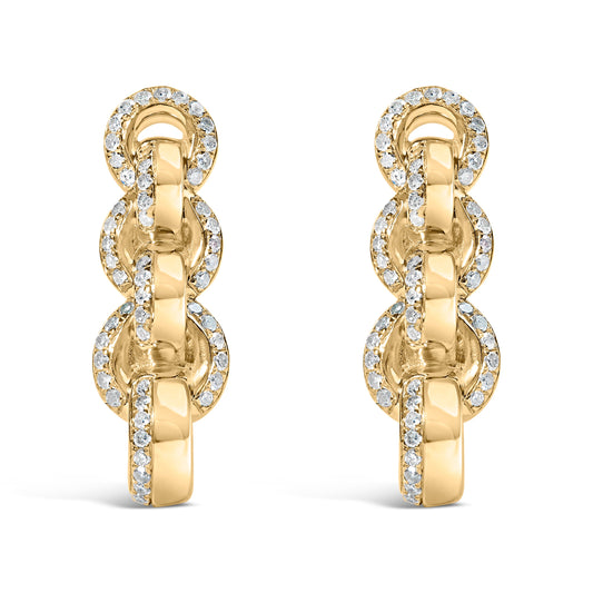 14K Yellow Gold Plated .925 Sterling Silver 1/2 Cttw Diamond Chain Link Drop Earrings (H-I Color, I1-I2 Clarity)