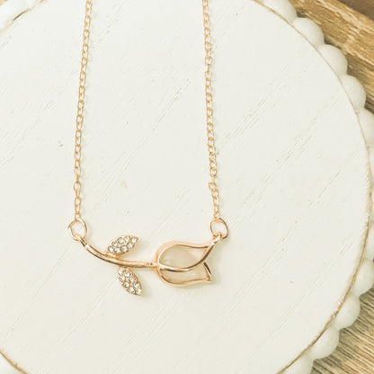 Beautiful Gold and Smokey Stone Tulip Necklace