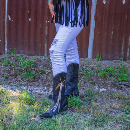 Boho Western Boot Bling Charm with Leather Fringe 500b Otarealm