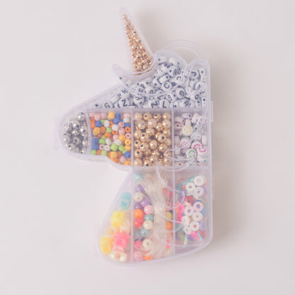 Mystical Unicorn Classic Alphabet Letter Bead with Rainbow Beads Stretchy Bracelet DIY Box