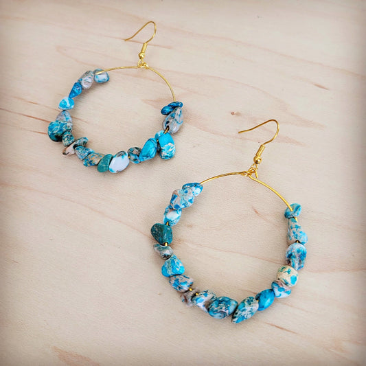**Beaded Hoop Earrings- Genuine Regalite Jasper 200bg