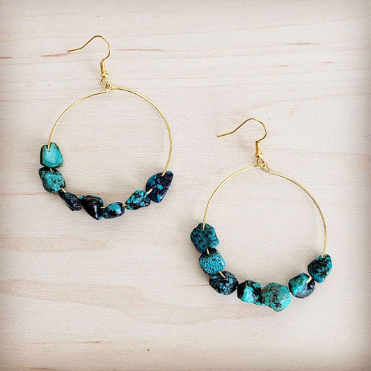 Beaded Hoop Earrings- Genuine Natural Turquoise Stones 200bi Otarealm