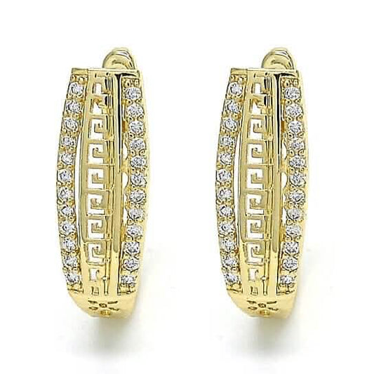 14k Gold Filled High Polish Finish Small Hoop, Greek Key Design, Polished Finish, Golden Tone Otarealm
