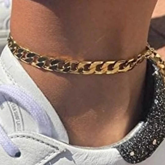 14k Yellow Gold Filled High Polish Finsh Cubun Curb Link Anklet 5mm 9.5'' White/Yellow Otarealm