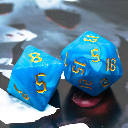 Blue Macaron 7-Dice Blend Set w/Gold Numbers