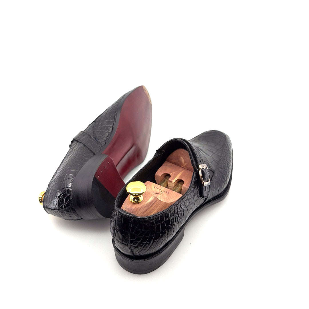 Maurice Sargeant Alligator Monkstrap - Black Otarealm