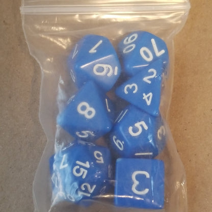 Blue Opaque 7 Die Set Polyhedral Dice by BrycesDice RPG Magic D&D Unique Roll
