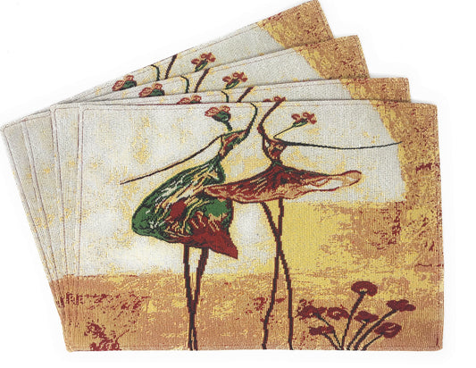 Tache Abstract Art Ballet Ballerina Dancers Beige Woven Tapestry Placemat Set (18110)