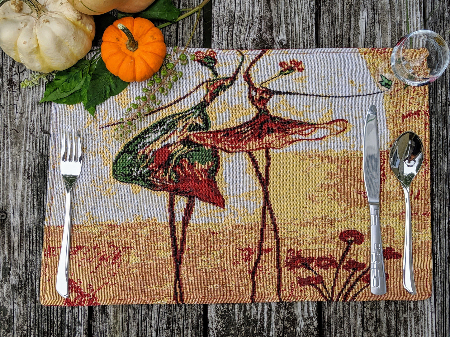 Tache Abstract Art Ballet Ballerina Dancers Beige Woven Tapestry Placemat Set (18110)