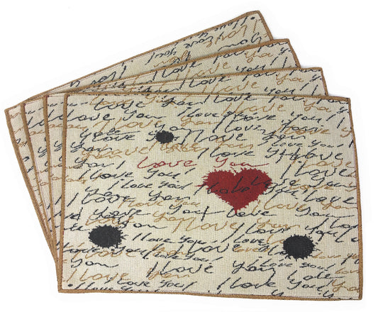 Tache Romantic Valentine’s Love Letter Beige Woven Tapestry Placemat Set (18111)