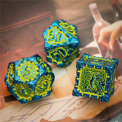Blue and Yellow Metal Dice（Dagger of Venom）7-Dice Udixi RPG
