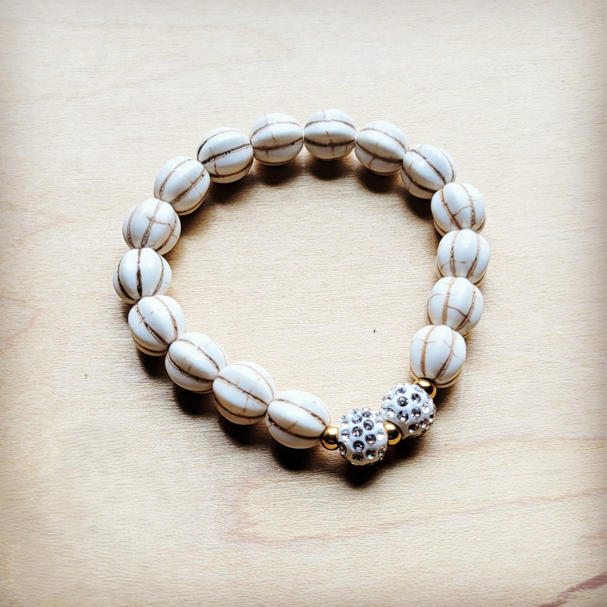 **White Turquoise Melon Beaded Stretch Bracelet 809h