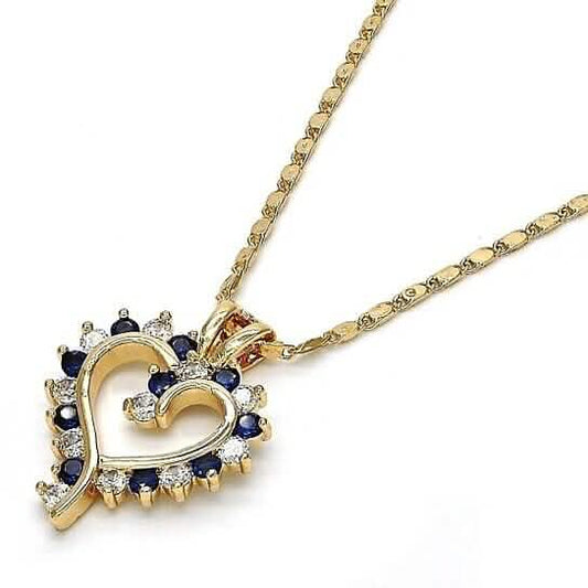 18k Gold Filled Blue Sapphire Micro Pave Heart Necklace Otarealm