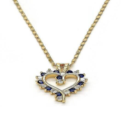 18k Gold Filled Blue Sapphire Micro Pave Heart Necklace Otarealm