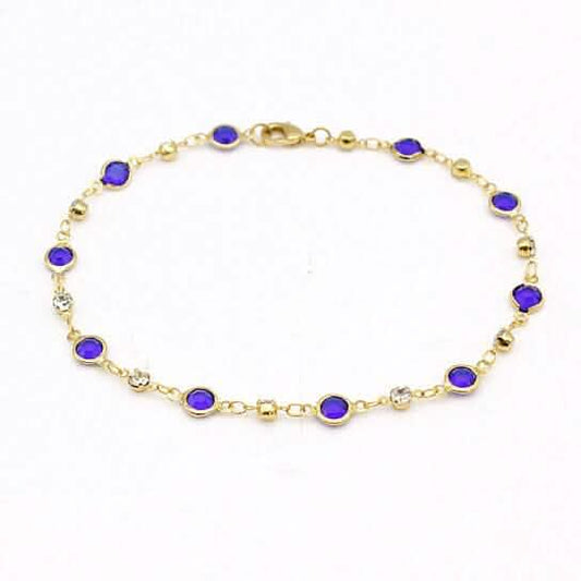 18k Gold Filled High Polish Finish Blue Crystal Ankle Bracelet Otarealm