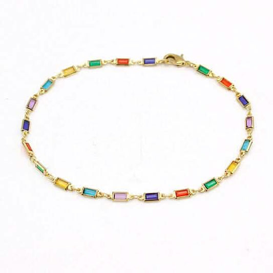 18k Gold Filled High Polish Finish Gold And Multi Color Dark Crystal Baguette Anklet Otarealm