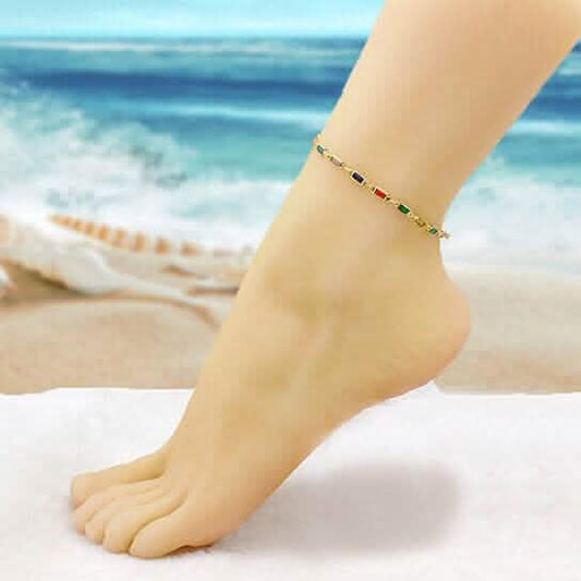 18k Gold Filled High Polish Finish Gold And Multi Color Dark Crystal Baguette Anklet Otarealm