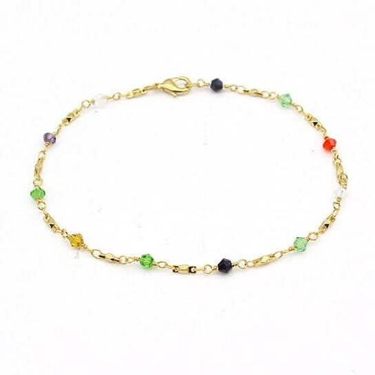 18k Gold Filled High Polish Finish Multi Color Ball Crystal Ankle Bracelet Otarealm