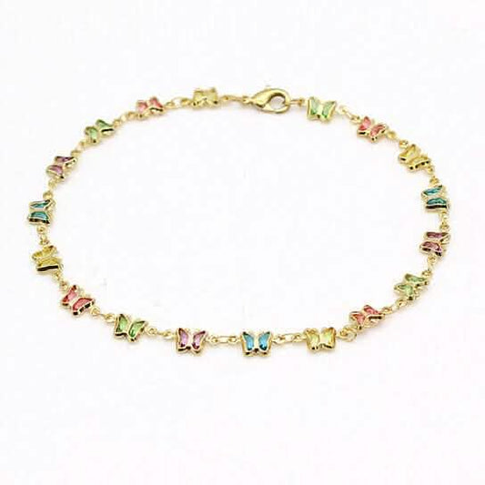18k Gold Filled High Polish Finish Multi Color Crystal Butterfly Ankle Bracelet Otarealm