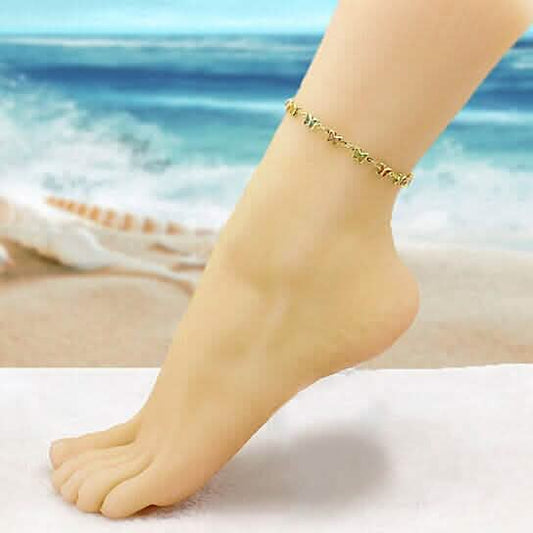 18k Gold Filled High Polish Finish Multi Color Crystal Butterfly Ankle Bracelet Otarealm