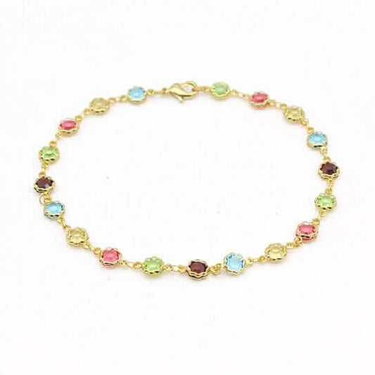 18k Gold Filled High Polish Finish Multi Color Flower Crystal Ankle Bracelet Otarealm
