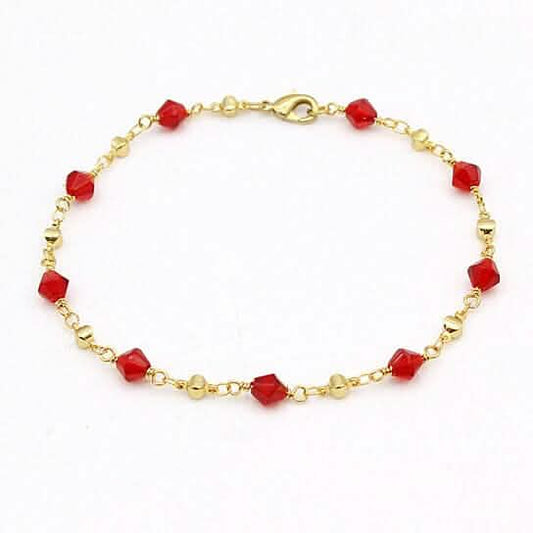 18k Gold Filled High Polish Finish Red Crystal Ankle Bracelet Otarealm
