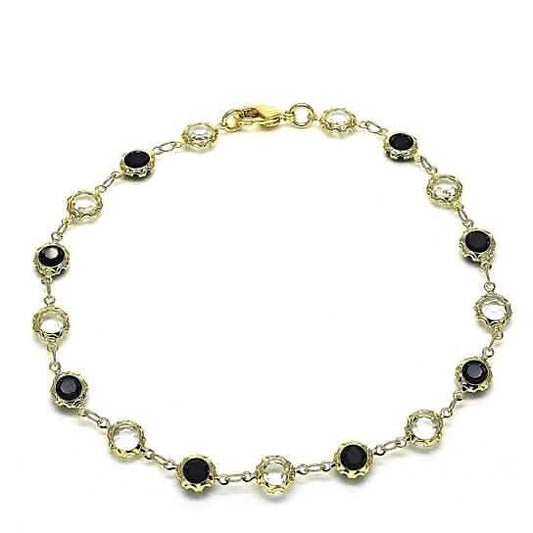 18k Gold Filled High Polish Finsh Gold Crystal Black And White Round Anklet 10'' Otarealm