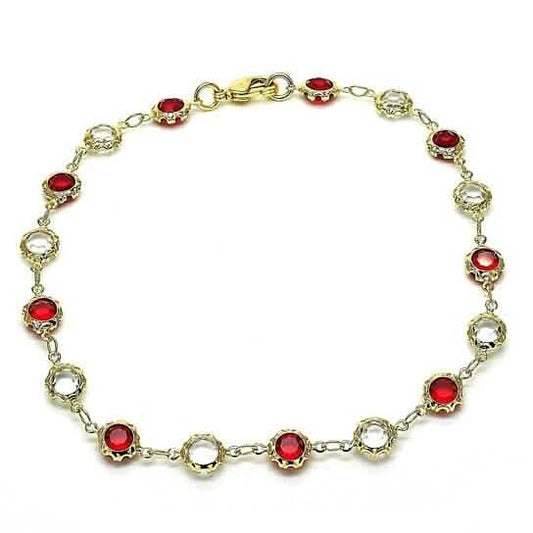18k Gold Filled High Polish Finsh Gold Crystal Red And White Round Anklet 10'' Otarealm