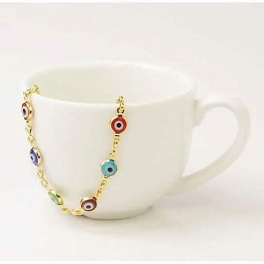 18k Gold Plated Evil Eye Anklet Multi Color Crystal Otarealm