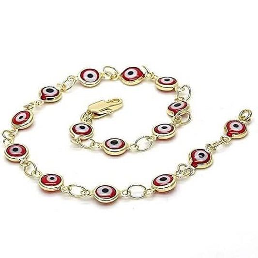 18k Women's Gold Filled High Polish Finsh Red Evil Eye Clasp Bracelet 7.5 Inch Otarealm